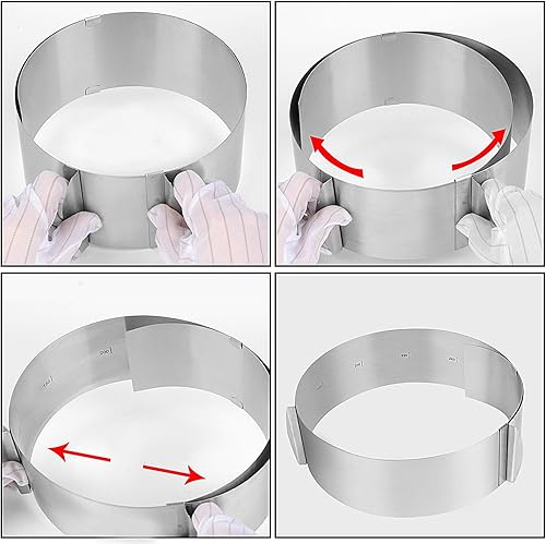 Miniatura 6 de ZEONHEI 2 anillos para moldes de pastel de 6 a 12 pulgadas, molde ajustable para pastel, círculo de acero inoxidable para mousse y molde cuadrado,