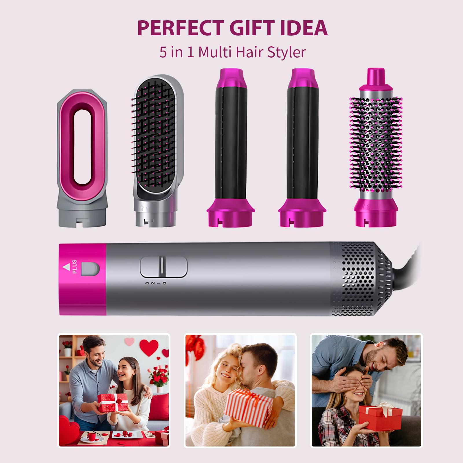 Spazzola Ad Aria Calda 5 in 1 - Spazzola Asciugacapelli 1000W Ferro Arricciacapelli Ioni Negativi con 3 Temperature, Air Styler per Asciugatura Raddrizzamento Stampaggio Volume