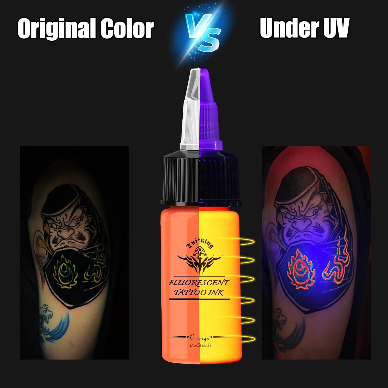 Tattoo Ink Color Set - Fluorescent Tattoo Ink Pigment Kit 14 Colors Glow in The Blacklight for Professional Tattoo Artist Halloween Supplies (1/2 fl oz(15ml), 14color)