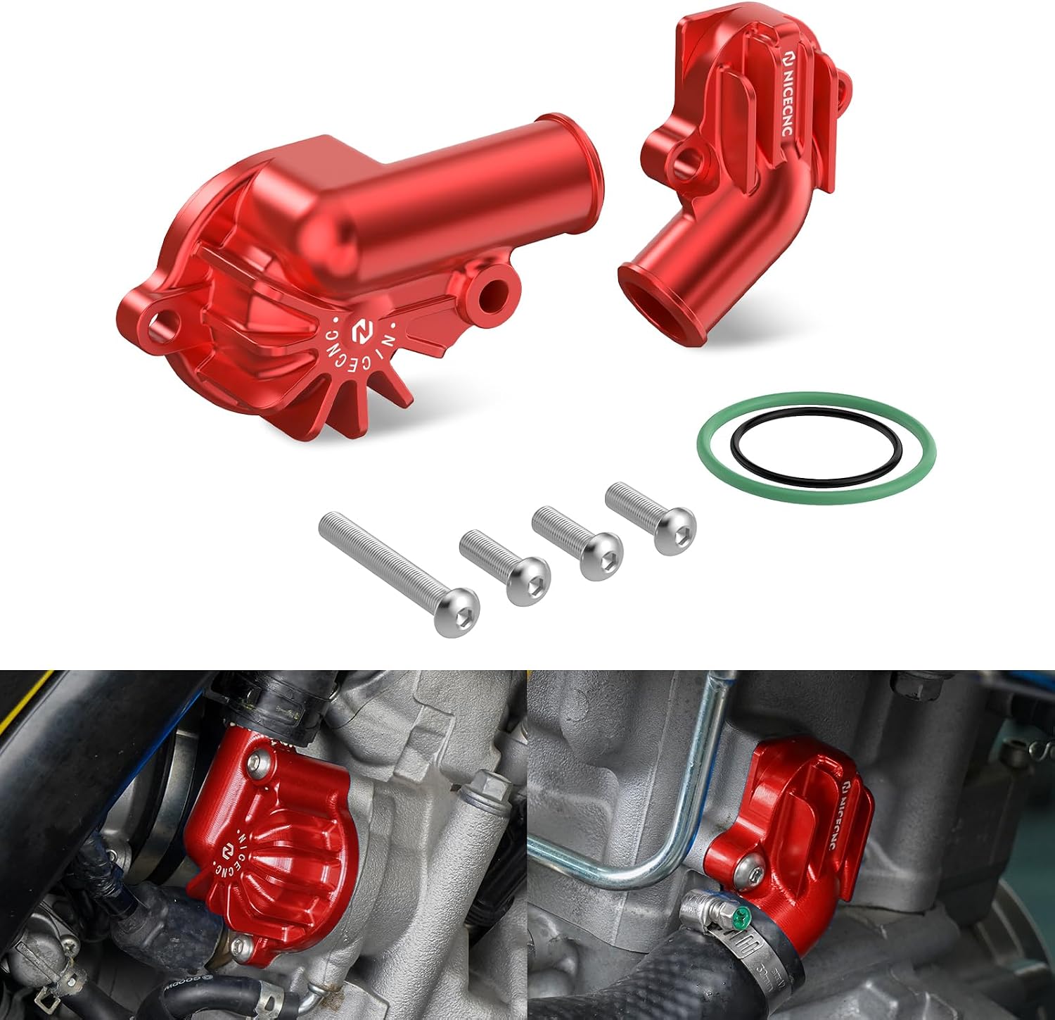 NICECNC Water Pump Assembly Inlet Outlet Cover Compatible with Yamaha Raptor 700 2006-2026, Raptor 700R 2009, 2011-2026, Grizzly 700 2007-2026, Kodiak 700 2019-2026