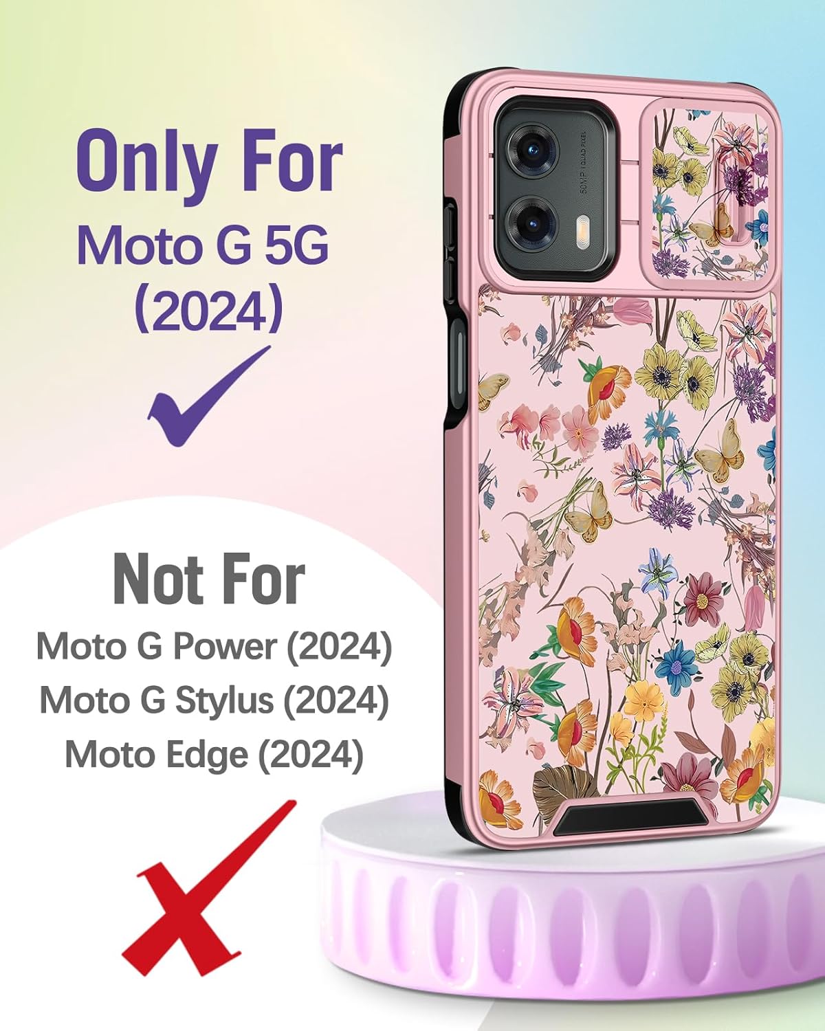 buleens for moto g 5g 2024 case 6.6 inch - with ring stand & camera cover aesthetic cute designed women girls pretty girly floral butterfly phone case for motorola g 5g 2024 compatible with magsafe flowers butterfly for moto g 5g 2024