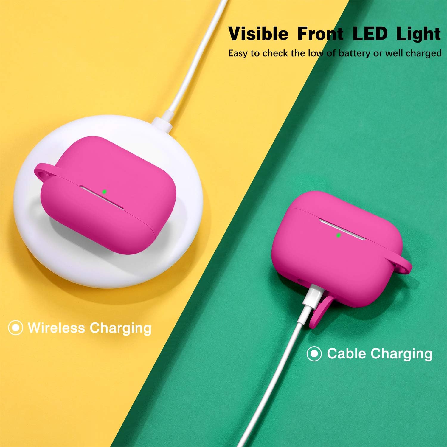GEAK Compatible with AirPods Pro Case Cover, [Front LED Visible] Silicone Protective Case for AirPods Pro 2019, Rose