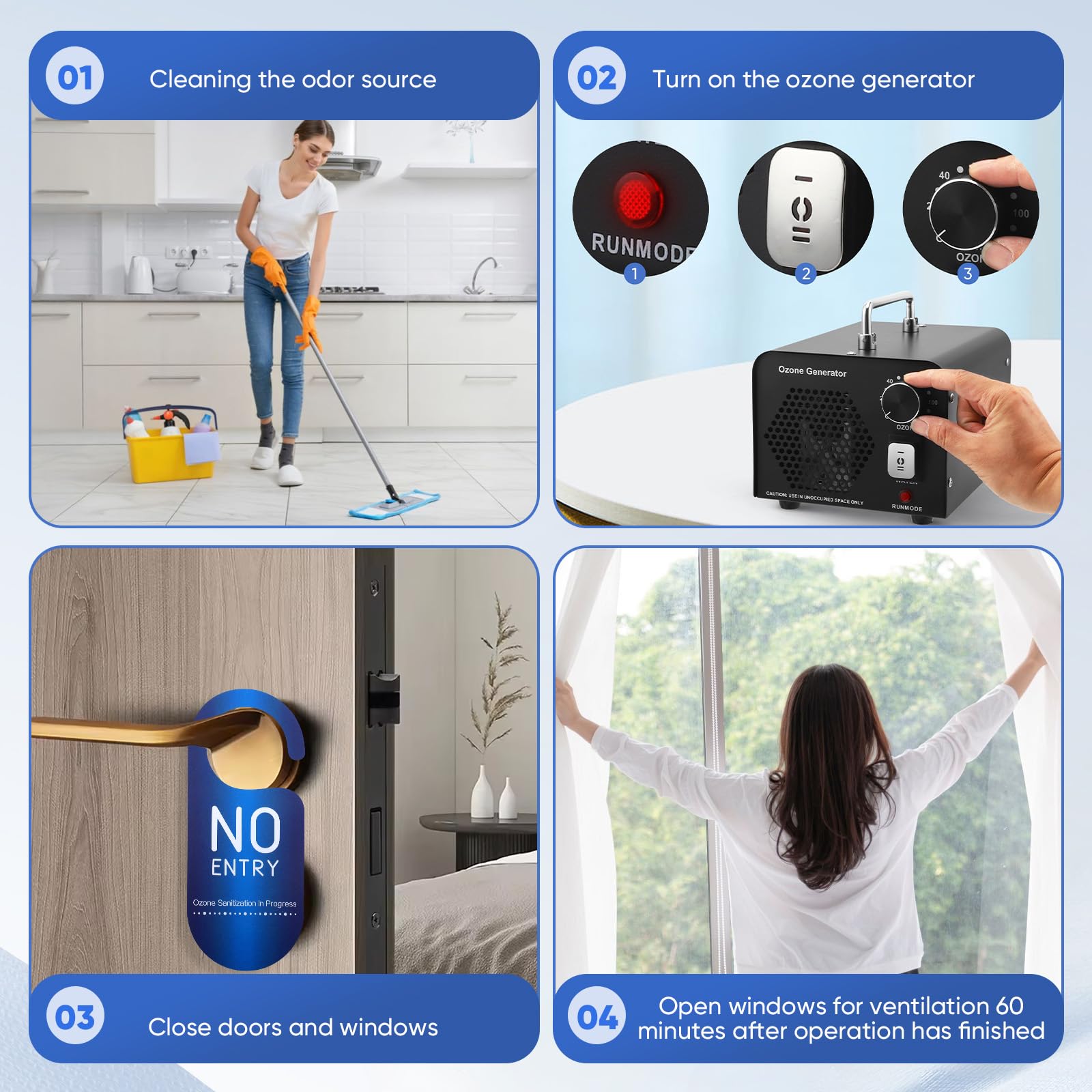 2 In 1 Ozono per Sanificare Casa 60000mg/H, Generatore Ozono con Modalità Acqua e Aria Ozonizzatore per Ambienti O3 Purificatore d'Aria Deodorante 120 Min Timer Macchina Ozono Casa Auto Frutta Verdura