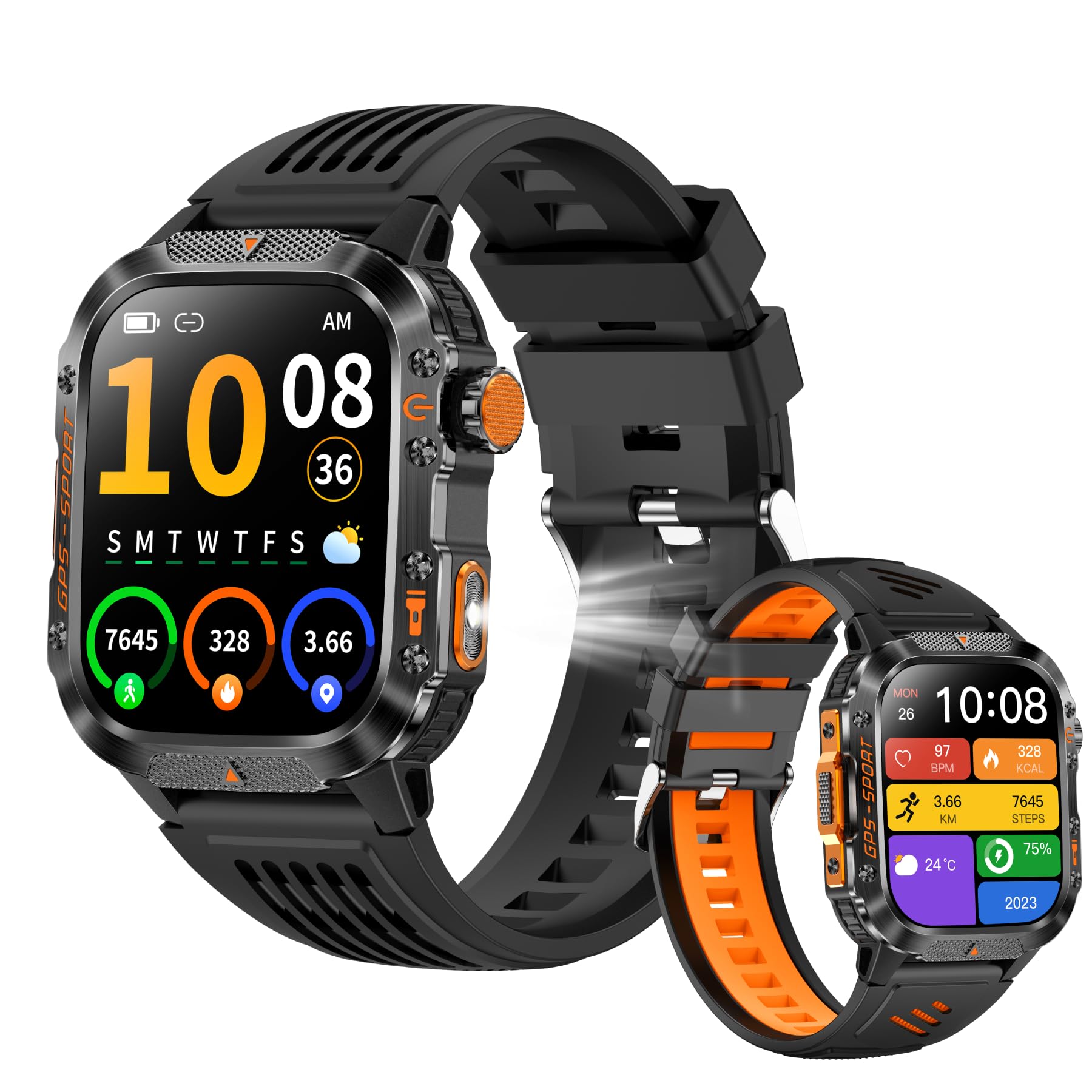 Amazon.co.jp: スマートウォッチ 2.01インチ大画面【GPS内蔵/軍用規格