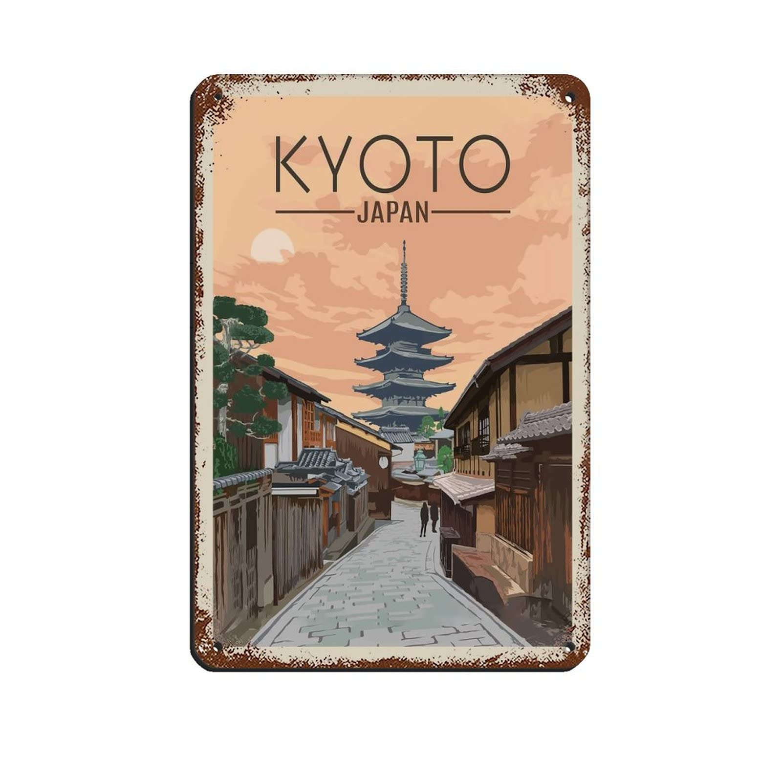 Vintage Tin Signs Kyoto Japan Metal Travel Tin Signs Wall Decor for Cafe Bar Pub Home 20x30cm