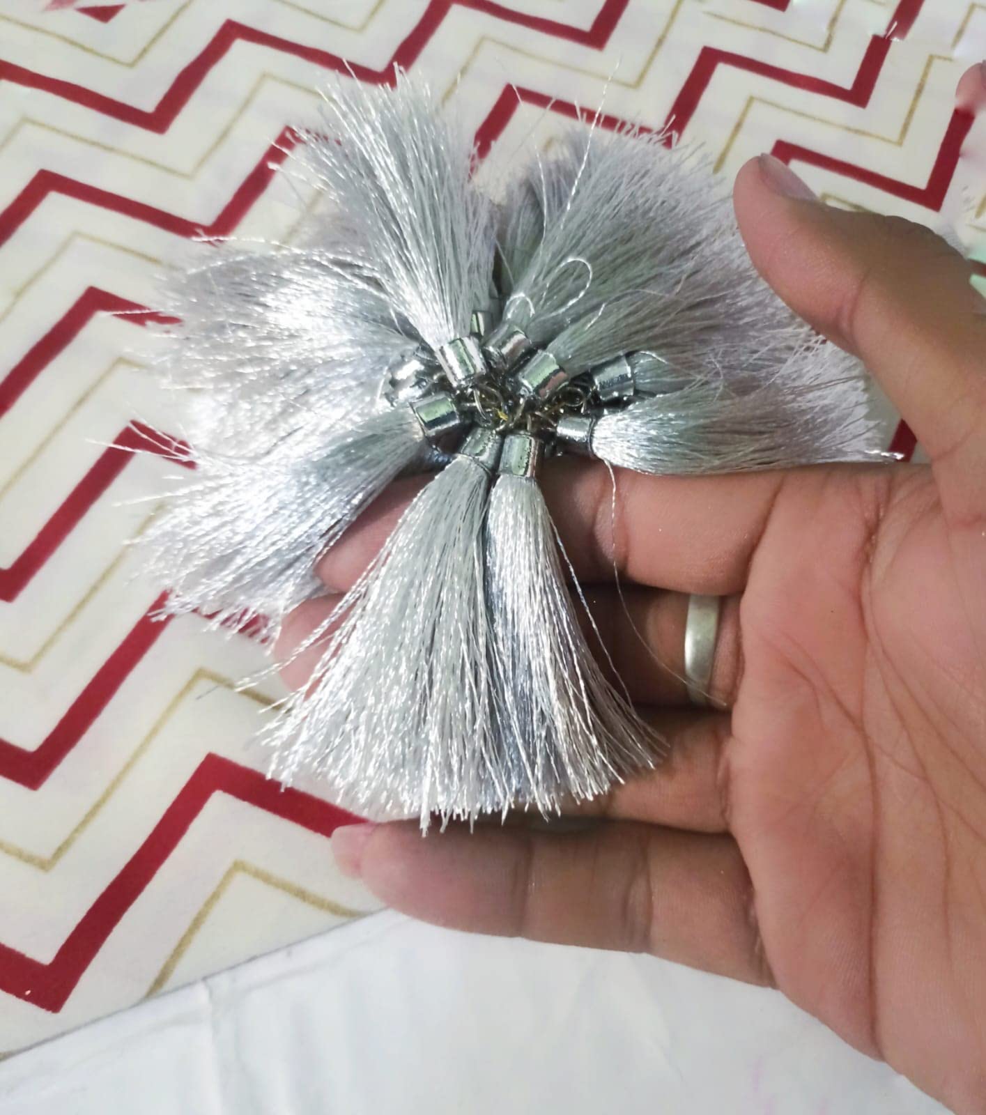 Lacesnmore Tassel Latkan Hanging Fringe Silk Thread jhallar 50 Pieces tessle Dresses, Blouse, Dupatta, Saree, Choli, chunni, Sarees, Lehenga, Suits, Curtains (Silver) 2