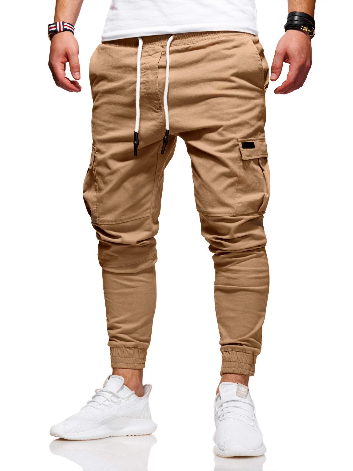 behype. Herren Cargohose Chinohose Jogger Jeans-Hose Stretch Stoffhose Freizeithose mit Gummibund 80-8393
