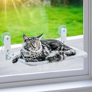 Sturdy Cat Window Perch Durable Cat Hammock Seat for Indoor Cats Reversible Mat Use Year-Around Foldable Cat Bed Providing All-Around Sunbath Saving Space Washable Holds Up to 40 lbs (Grey)