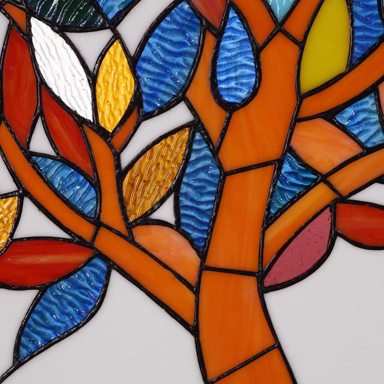 Bieye W10022 Mystical World Tree Tiffany Style Stained Glass Window Panel Hangings with Chain, 18"x19"