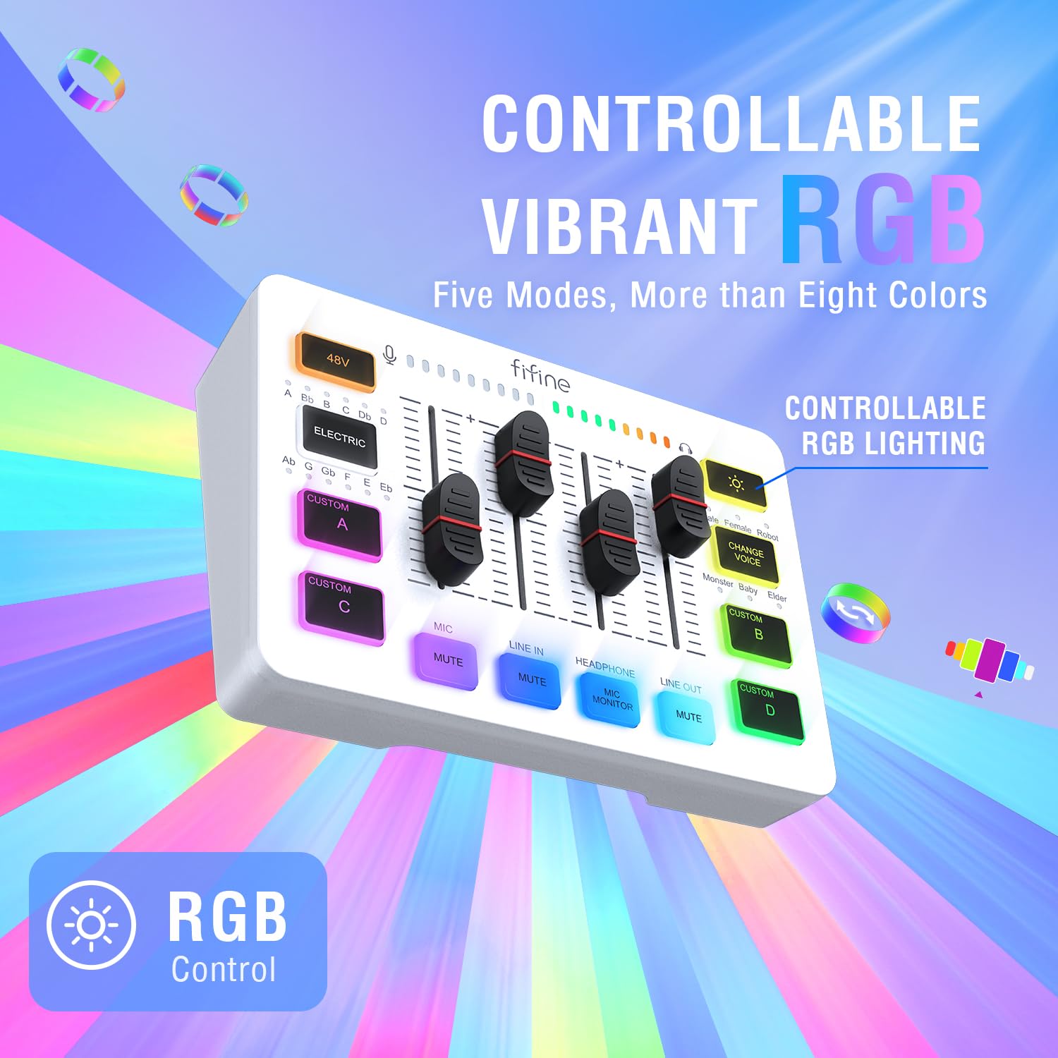 Mixer per DJ, Mixer USB con interfaccia Microfono a 4 canali/XLR/RGB, Mixer for Streaming di Podcast di Giochi AmpliGame SC3W(SC3W)