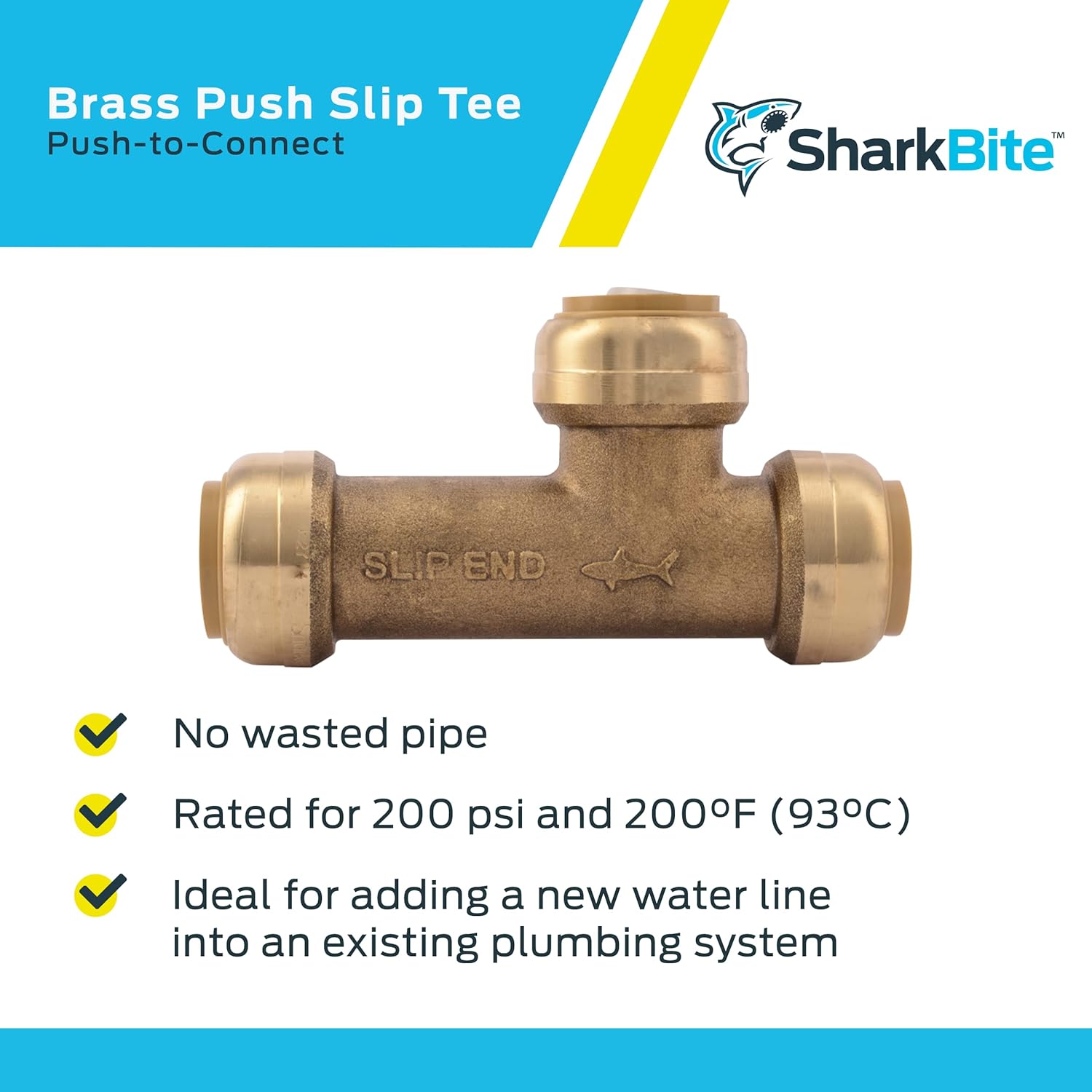 SharkBite 3/4 Inch Slip Tee, Push to Connect Brass Plumbing Fitting, Copper and CPVC, U3370LFA
