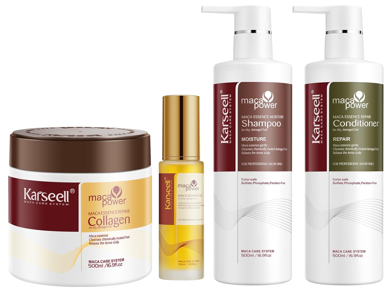 Karseell Collagen Hair Mask + Argan Oil Shampoo and Conditioner - 1.69oz + 16.9oz