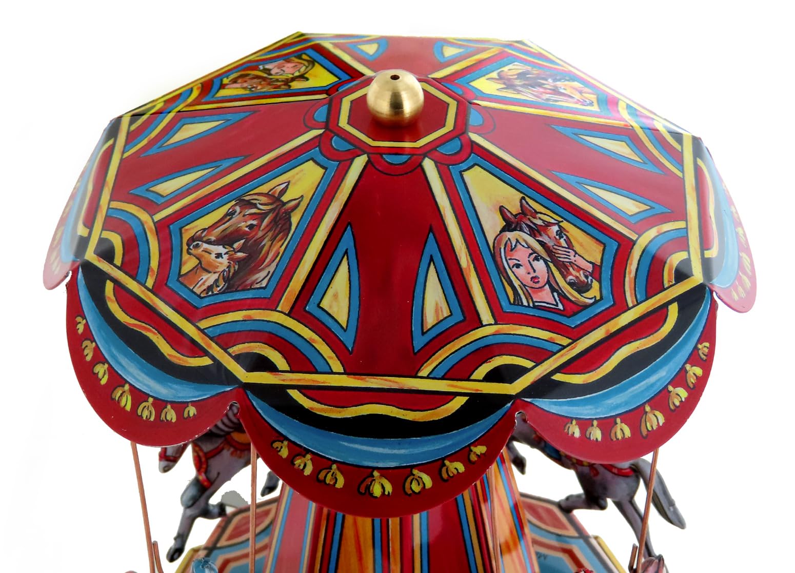 Giocattolo Meccanico di Metallo - Giostra o carosello Meccanico di Latta cromolitografata con Cavalli - Oggetto da Collezione Vintage per Soli Adulti