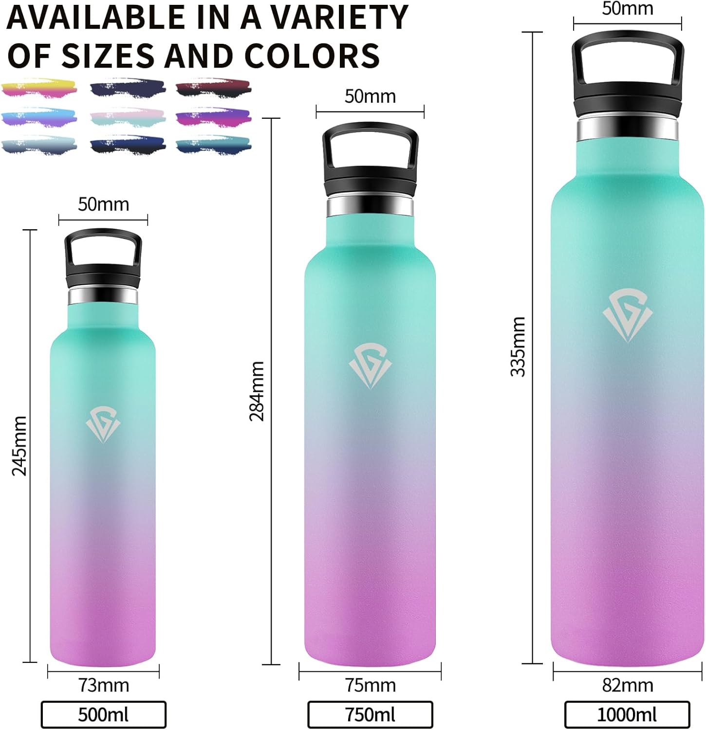 Grsta Thermos Flask, 1 Litre, Stainless Steel Drinking Bottle with Straw, BPA-Free, Leak-Proof, Double-Walled Vacuum Insulated, Water Bottle for Fitness, Camping, Hiking, Travel