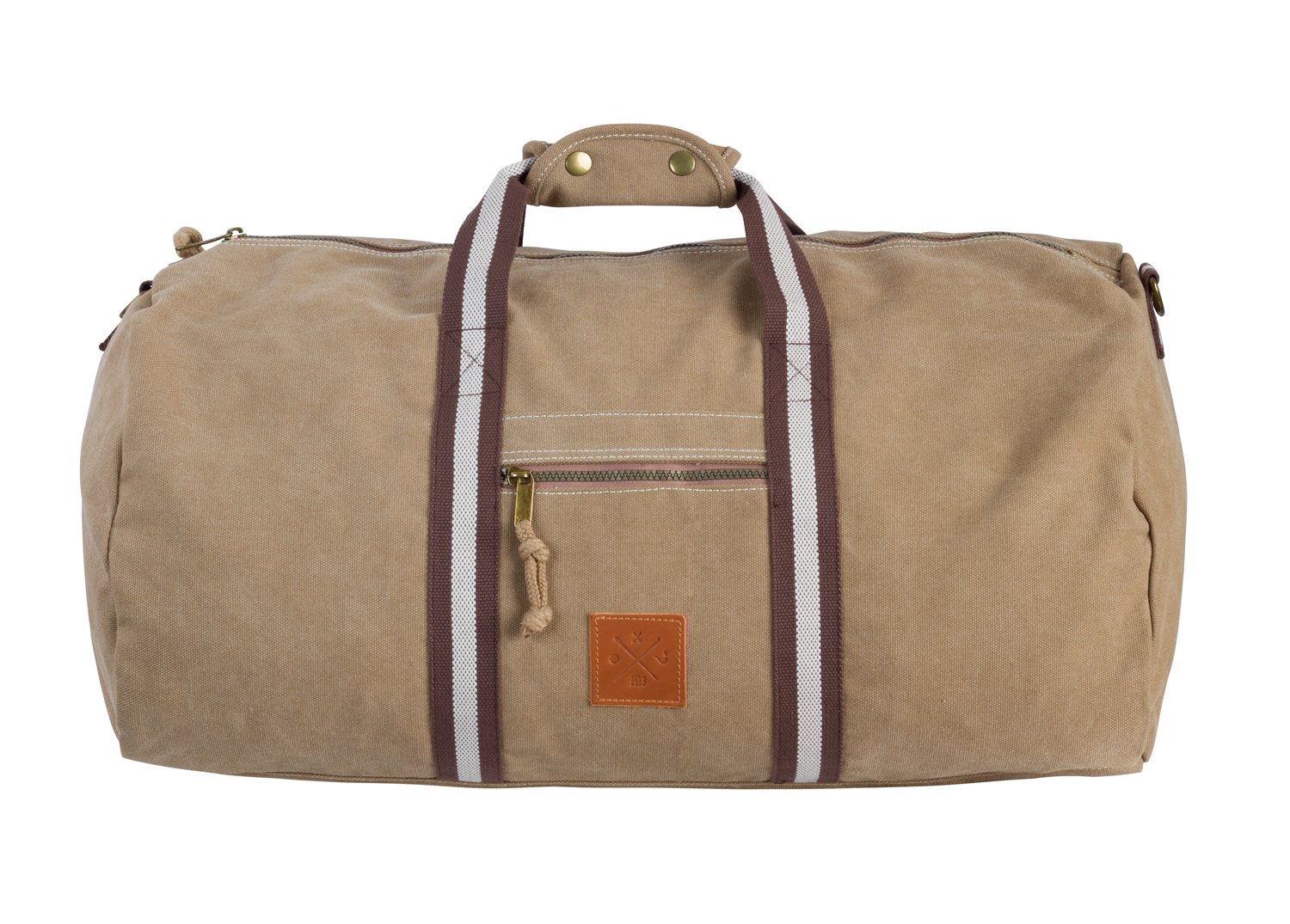 Canvas Barrel Bag - Sporttasche, 45 Liter, Duffel Bag Tasche mit Echt-Leder Veredelung (Manufaktur13) (Sand)