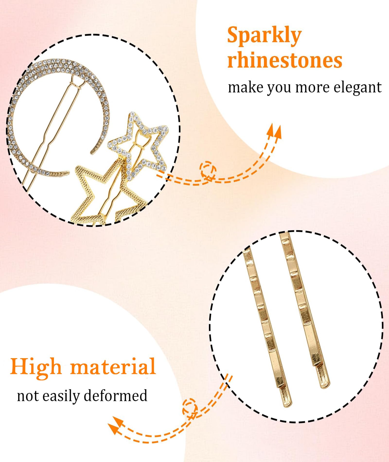 Sun and Moon Gold Hair Clip Set Moon Crystal Rhinestone Hair Accessories Set - 6 Pcs Moon  main image 4