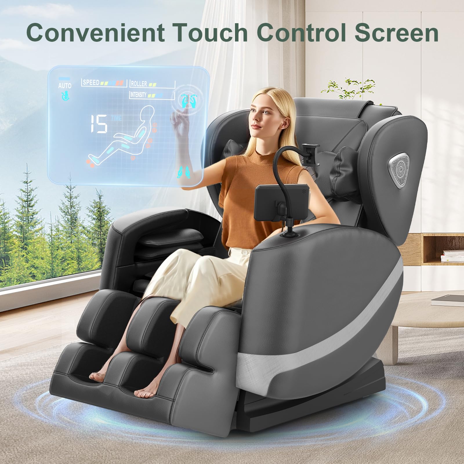 FURNIMAT Poltrona massaggiante, Poltrone massaggianti reclinabili per tutto il corpo con scaldagambe e vita, rulli per i piedi, 10 rulli massaggianti, altoparlante Bluetooth, controller touch screen