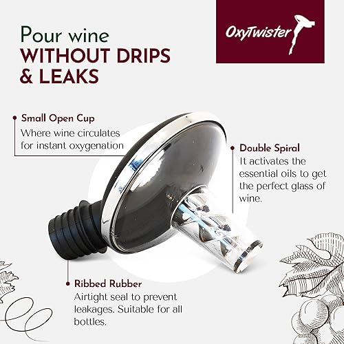 Miniatura 5 de Aireador de vino vertedor de boquilla de calidad profesional 2 en 1 se fija a cualquier botella de vino para mejorar el sabor, ramo mejorado sin