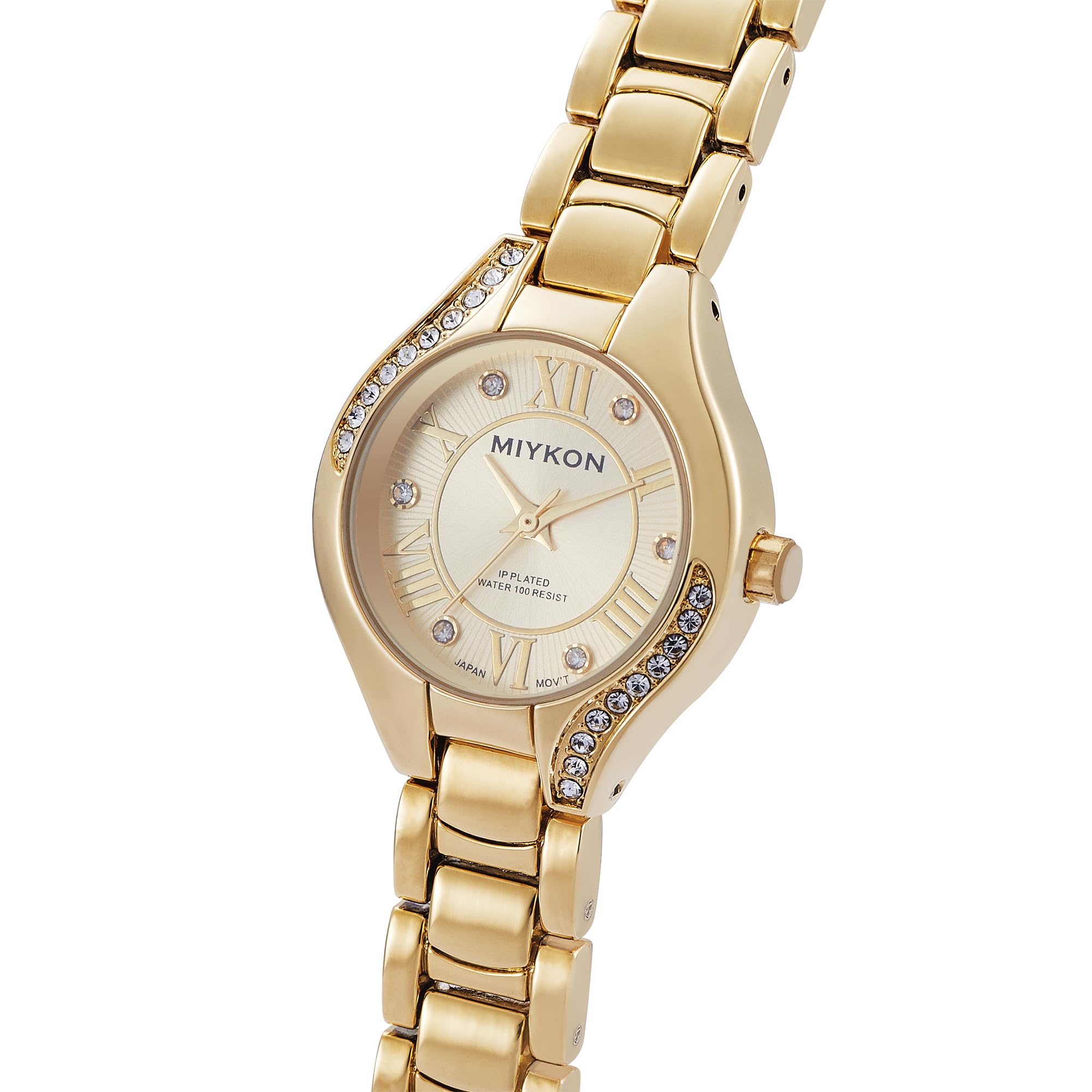Miykon Relojes de plata y oro para mujer, pequeño y delicado reloj para mujer con cristales auténticos, pulsera de joyería para mujer pulida con iones, vidrio resistente a los arañazos, cuarzo japonés