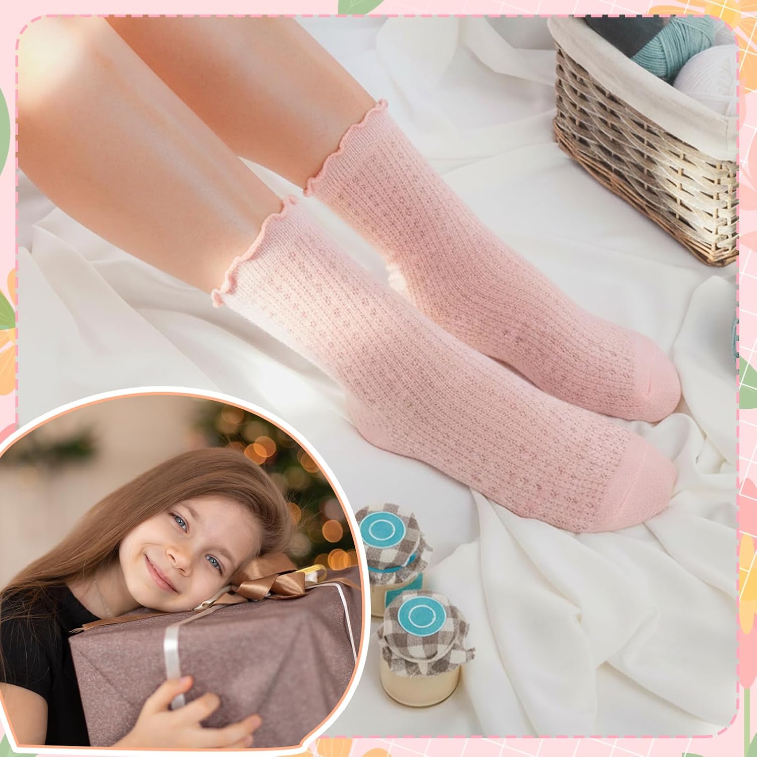 6 Pairs Girls Ruffle Socks Frilly Dress Crew Socks Cotton Stretch Ankle Sock for Ages 8-10 Years Old