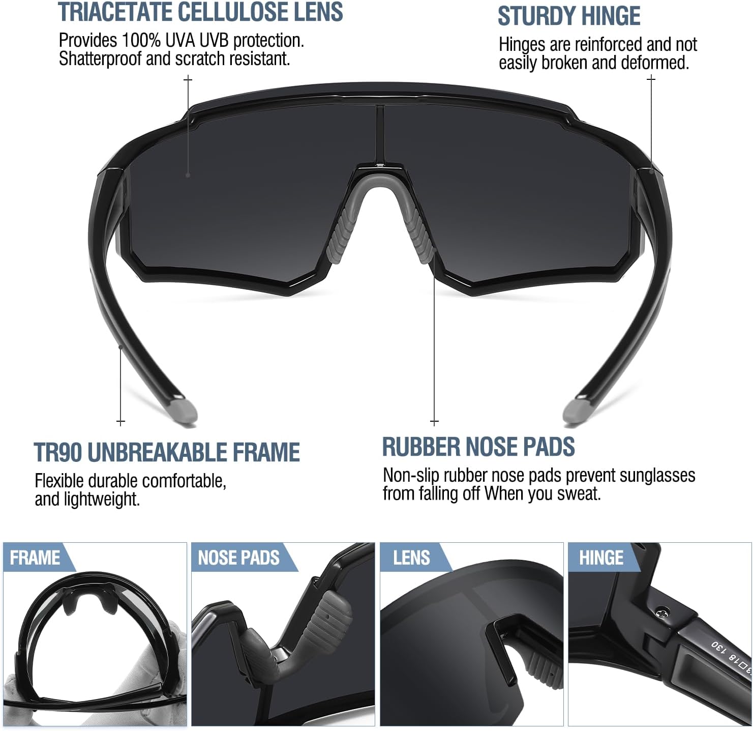 DUCO Polarized Sports Sunglasses for Men Women UV400 Protection Baseball Cycling Running Fishing Sunglasses DC0068 - Image 3