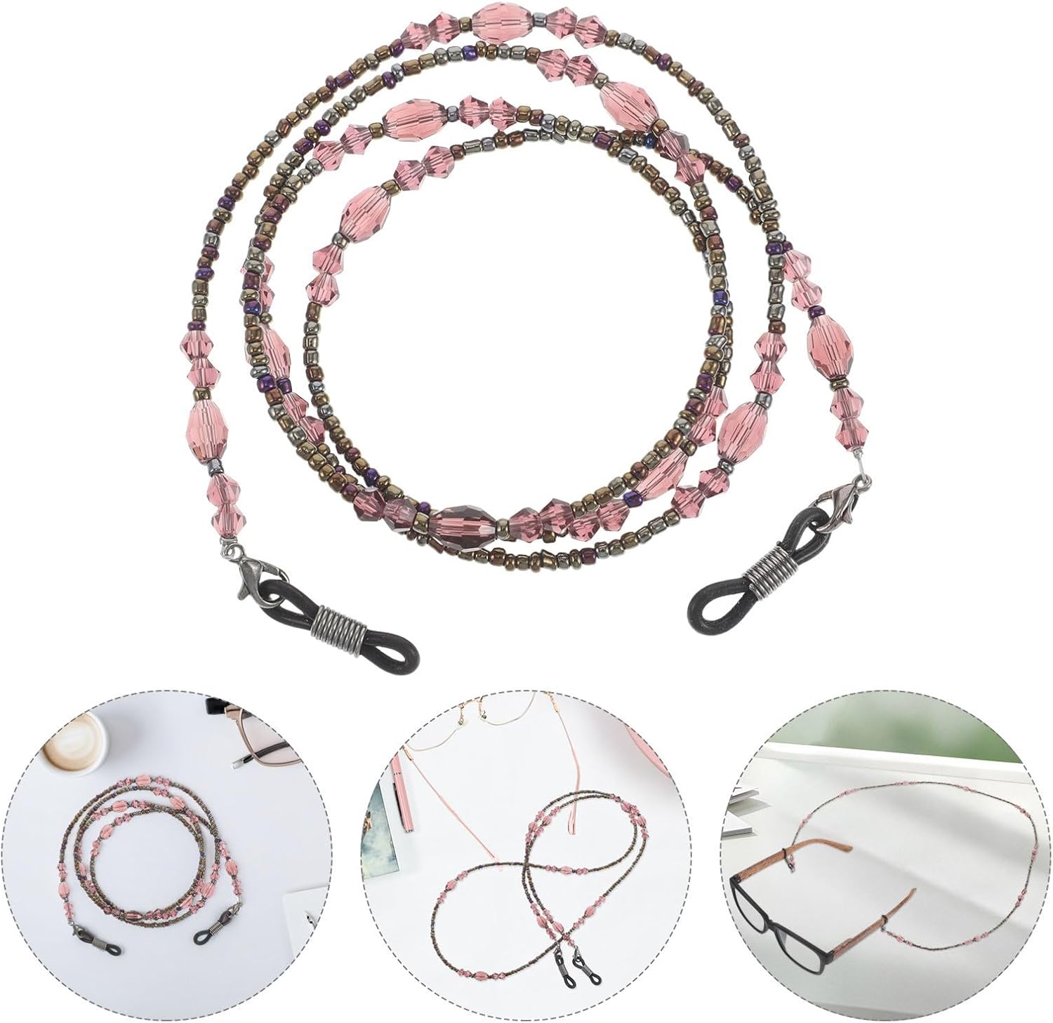 Eyeglass Chain Glass Material Vintage Beaded 2pcs for Men and Women with Anti-slip Security and Universal Fit Sunglasses Lanyard Eyewear Retainer for Daily Wear and Travel
