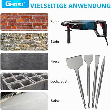 SDS Plus Chisel Set 4-Piece SDS Chisel with Storage Case Flat Chisel Pointed Chisel Chisel Set for Hammer Drill Wide Tile Stone and Concrete Chisel Set