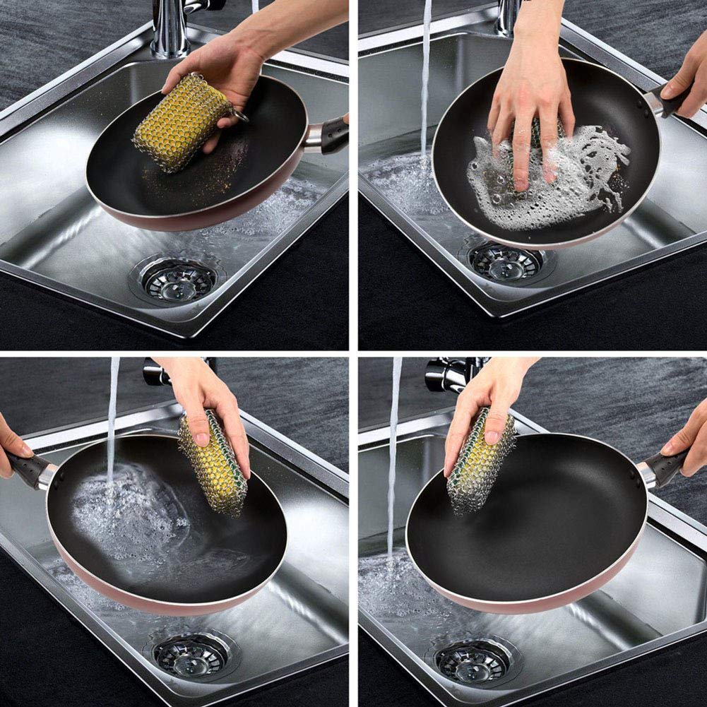 Grattoir Nettoyant En Laine D'acier Inoxydable | Poignée Ergonomique Amovible, 2 Tailles | Pour Casseroles, Poêles, Cuisinières, Surfaces Sales Tenaces