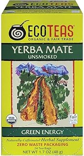 ECOTEAS Organic Unsmoked Yerba Mate Green Energy 24 Tea Bags (Pack of 6)