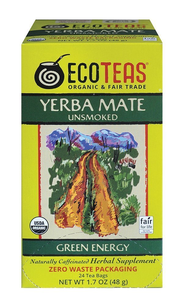 ECOTEAS Organic Unsmoked Yerba Mate Green Energy 24 Tea Bags (Pack of 6)