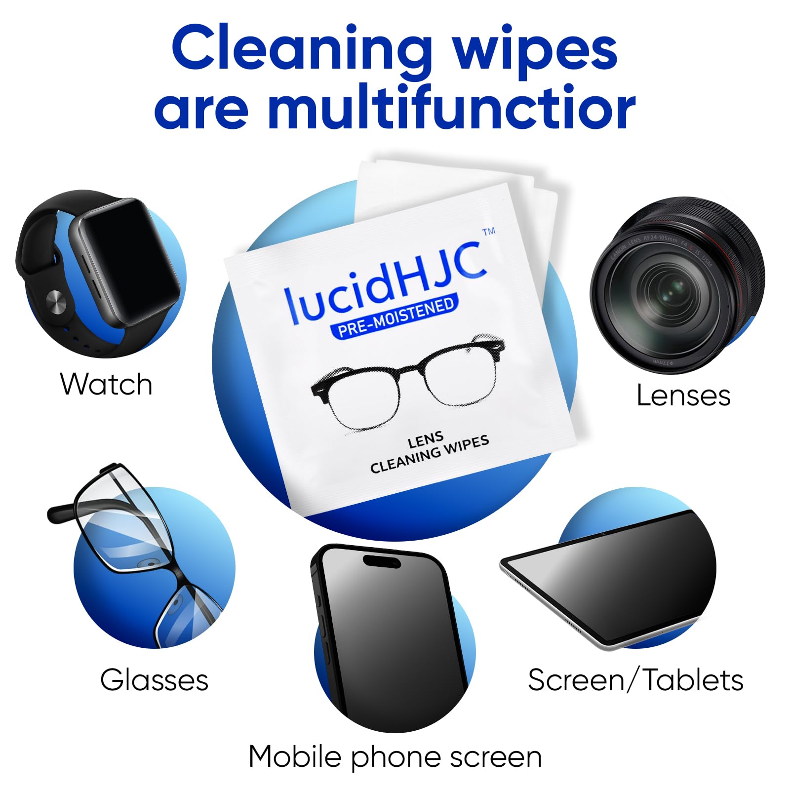 Toallitas de limpieza prehumedecidas para lentes, lentes de cámara y pantallas de teléfonos celulares, portátiles, ordenadores, manchas limpias o suciedad, envueltas individualmente,