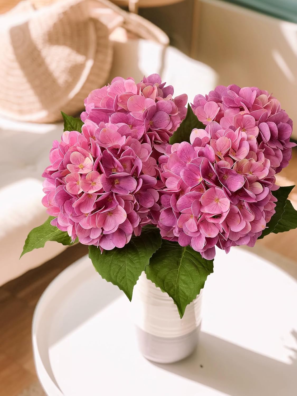 Magenta Hydrangea Artificial Flowers 4PCS 19.6 inch Silk Real Touch Latex Lifelike Hydrangea Flower with Long Faux Stems for Centerpiece Table Home Kitchen Halloween Decorations - Image 7