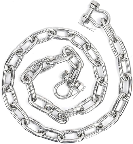 316 Stainless Steel Anchor Chain, Marine Grade Boat Anchor Chain Kit, Heavy-Duty 1/4" or 5/16" Anchor Lead Chain w/ 2 Pcs Anti-Off Double Shackle