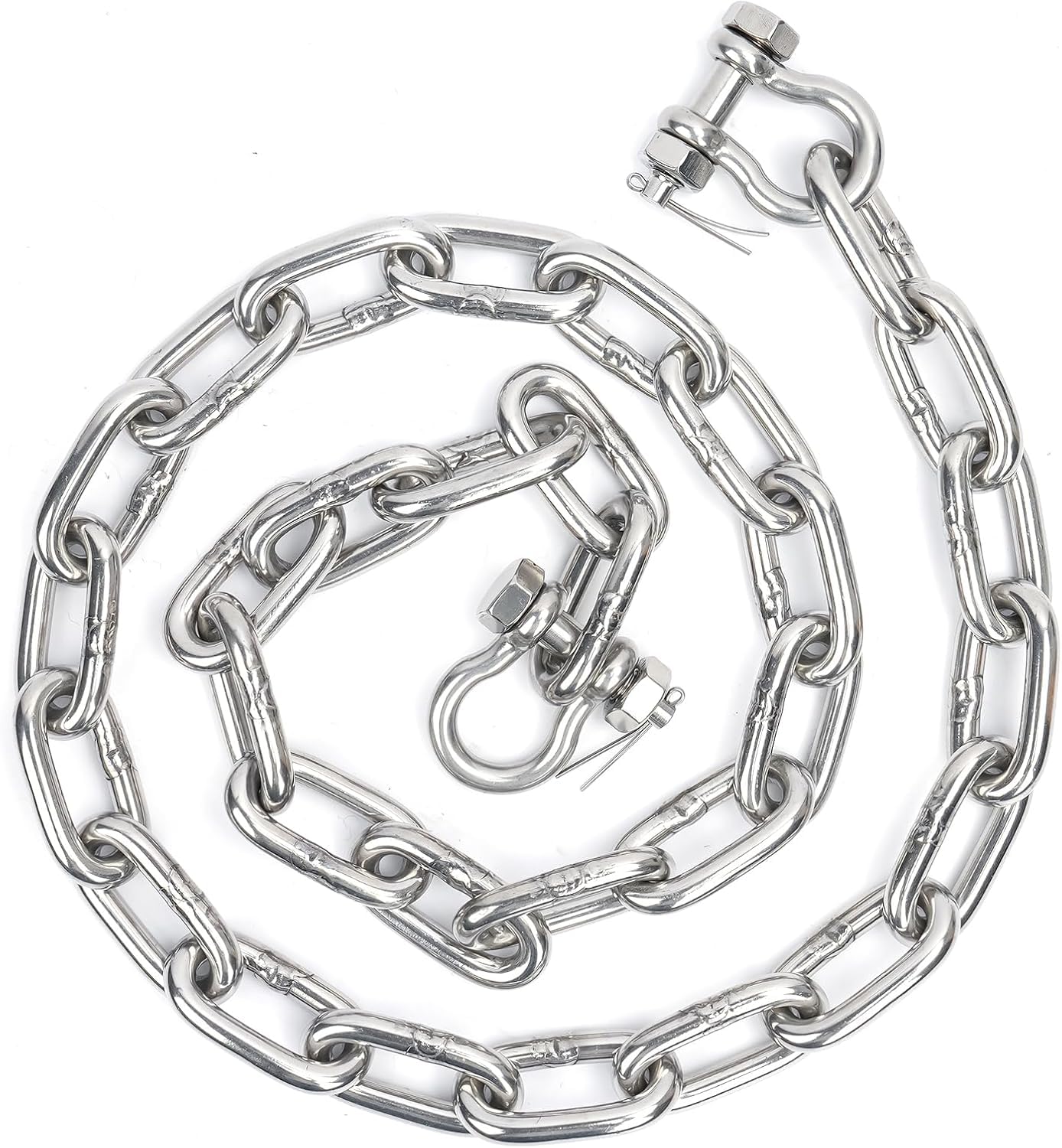 Ankerkette aus Edelstahl 316, Ankerketten-Set in Marinequalität, hochbelastbare 6mm- oder 8mm-Ankerkette mit 2 doppelten Sicherheitsschäkeln an den Enden für Boote, Pontonboote, Deckboote