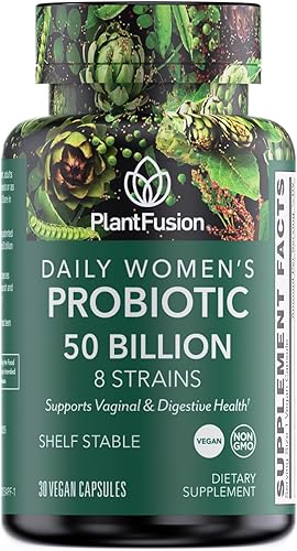 PlantFusion Probióticos veganos para mujeres con prebióticos  50 mil millones de UFC, 8 cepas para apoyo de la salud inmunológica, vaginal y