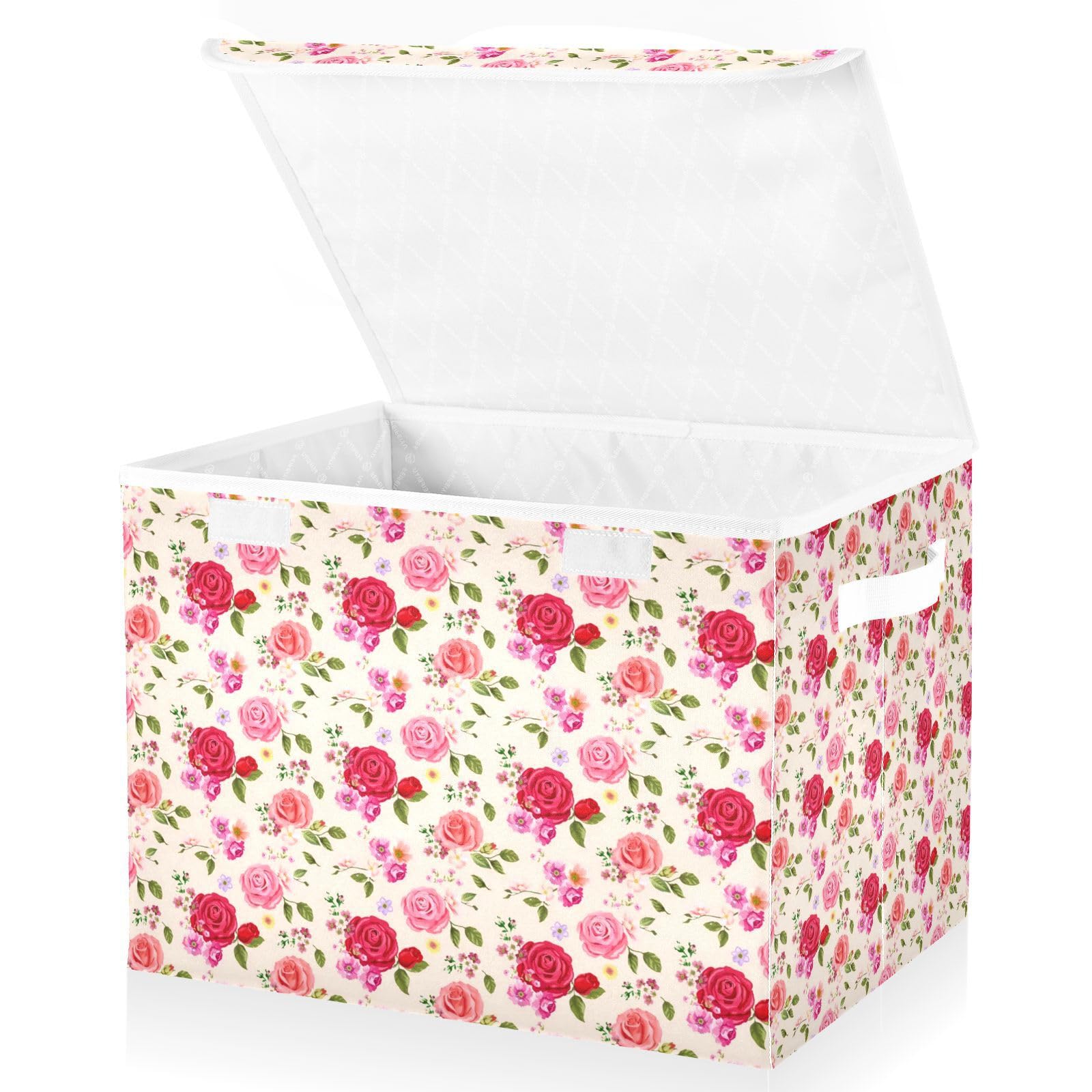 デコパージュ ꔛ‬ꕤ マルチ収納BOX♡ピンク薔薇♡小物入れ♡インテリア雑貨 Amazon｜収納ボックス 折り畳み式 バラ花柄ピンク 収納ケース ふた付き