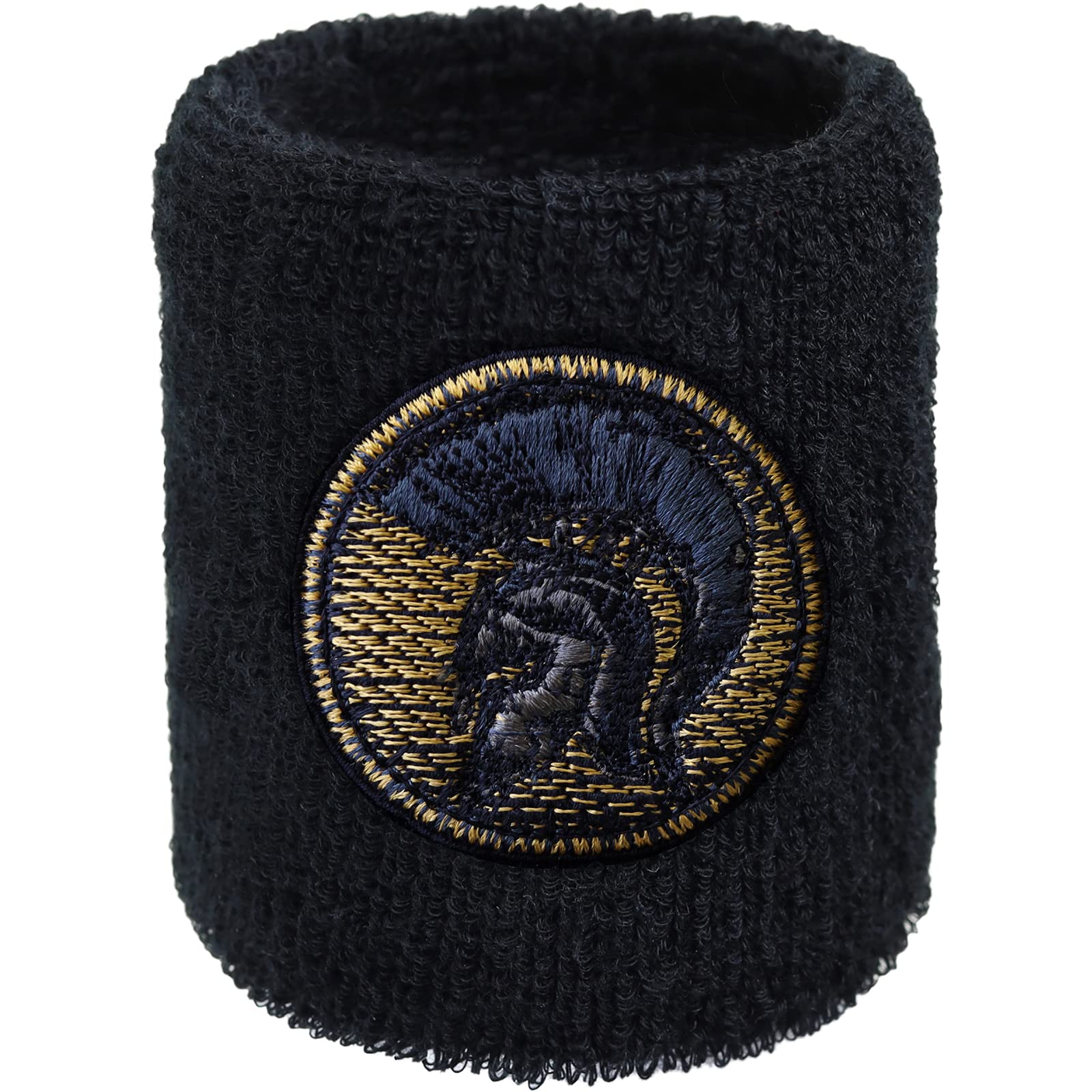 Outdoor Sweat Band for Wrist- Embroidered Motive Sweat Absorbent Wrist Band - Terrycloth Black Arm Band for Sport