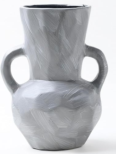 Parlamain Rustic Ceramic Vase with Handles, Hand-Painted Vintage Decorative Vase