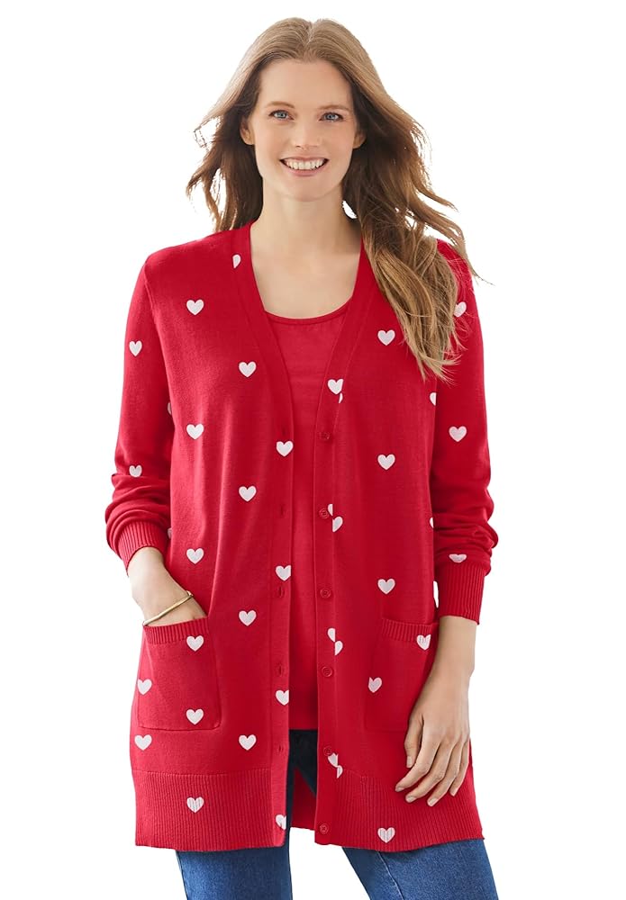 Woman Within Plus Size Perfect Longer-Length Cotton Cardigan