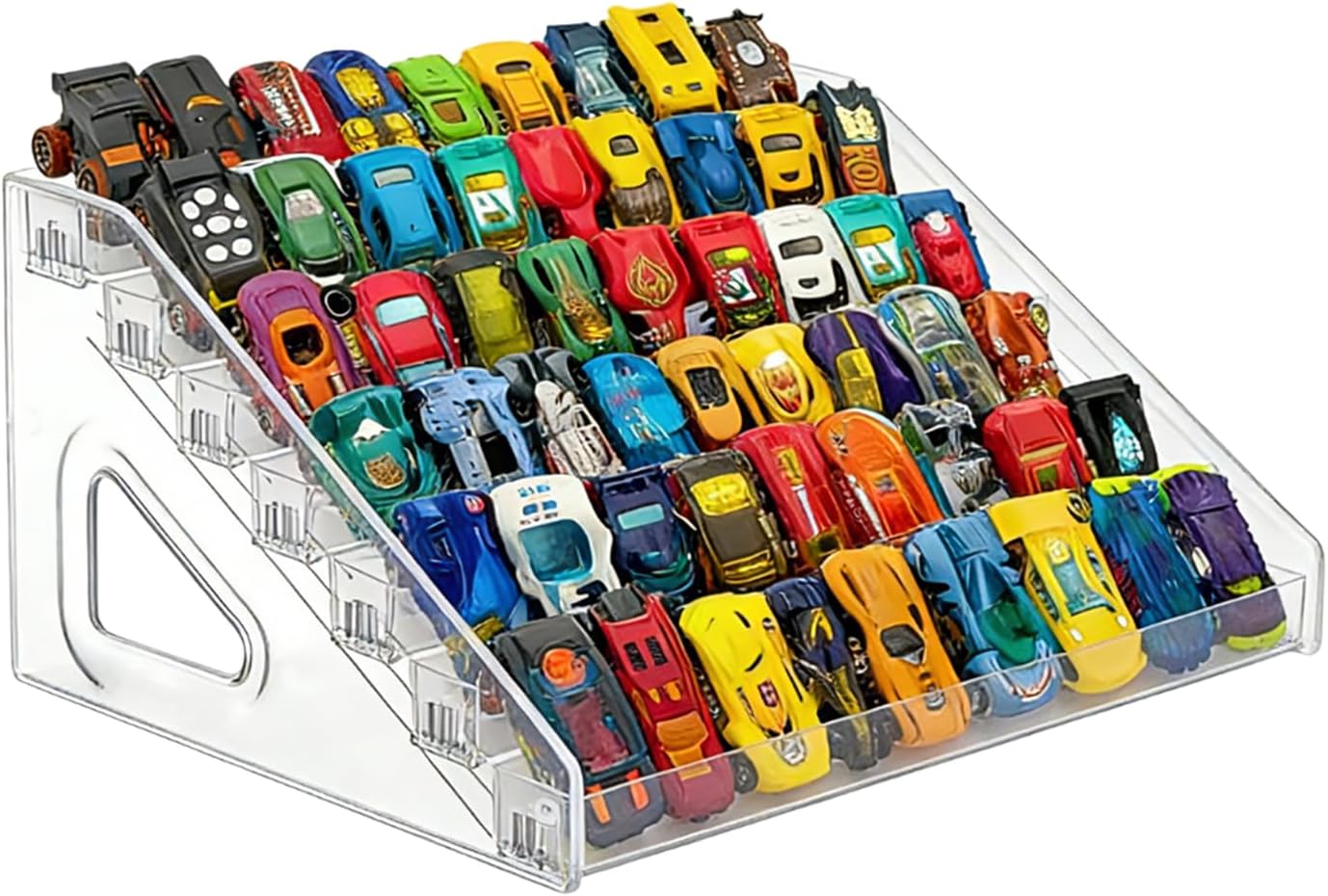 7-Tier Toy Cars Display Shelf for Hot Wheels Clear Toy Cars Display Case for 1/64 Scale Cars Model Car Display Organizer Holds 63 Model Car Case Holder Storage Container Shelf (Only Case)