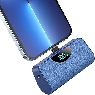 Small Power Bank for iPhone, 5200mAh LCD Display Fast Charging Portable Charger, Mini Plug-in Battery Pack Phone Charger Compatible with iPhone 14 Pro Max/13/13 Pro Max/12/11/XR/XS/8/7/6, Blue