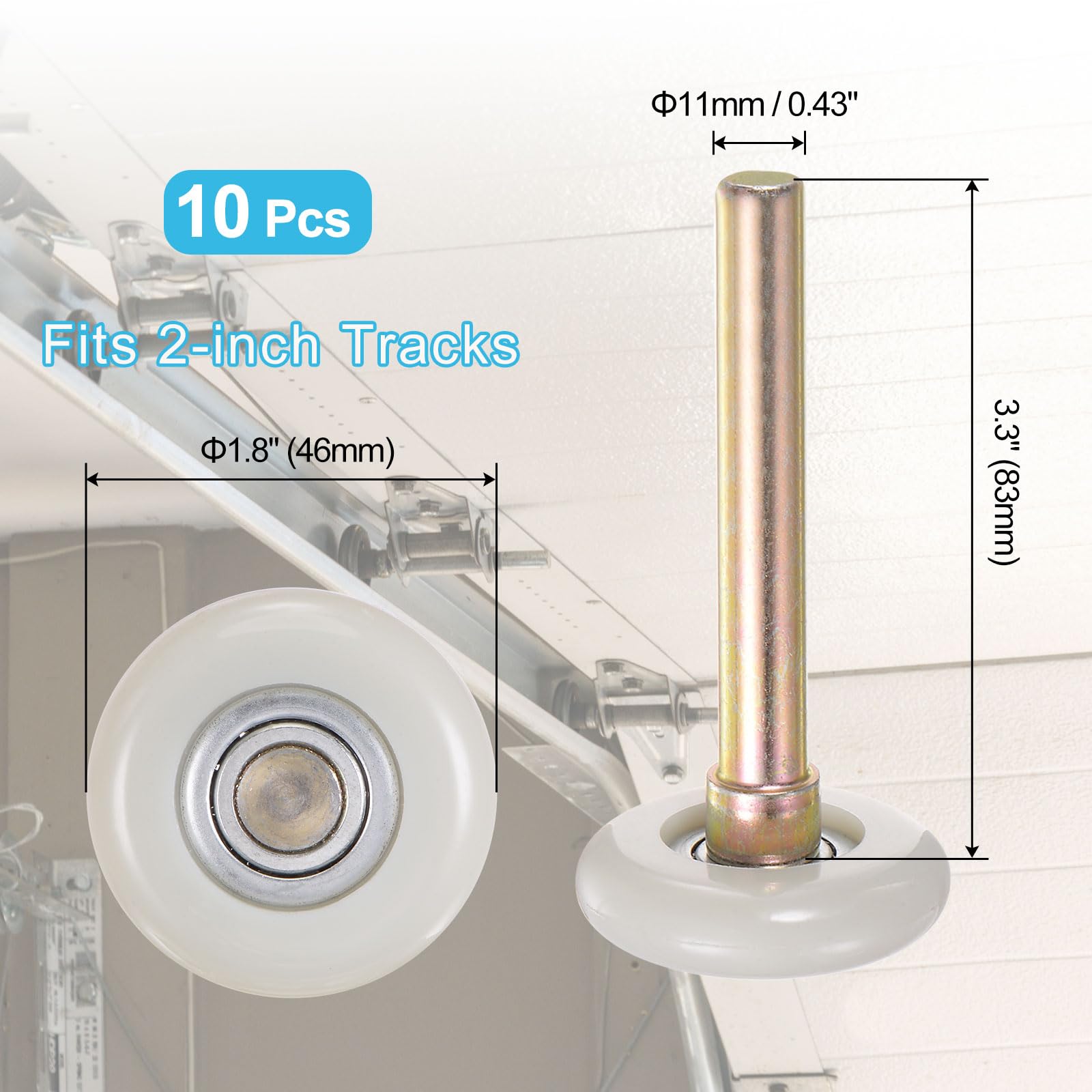 QUARKZMAN 10pz Rulli per Porte Garage in Nylon da 1.8" per Binario da 2", Asta da 3.3" Ruote Silenziose per Porte Garage, Cuscinetto di Precisione 6200zz con 11 Sfere, Bianco