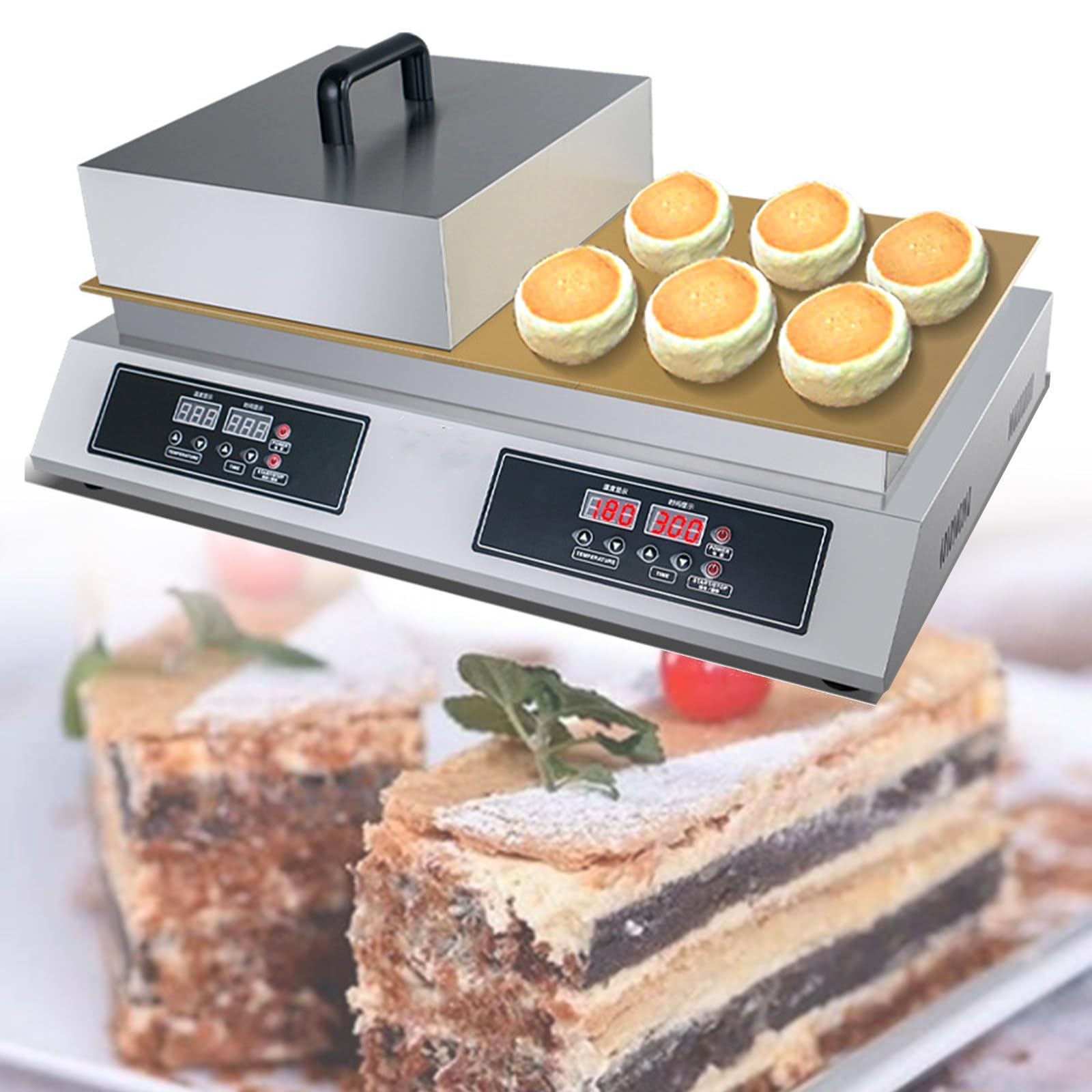 Appareil à soufflés électrique avec couvercle en acier inoxydable, température réglable de 50 à 250 °C, restaurants et boulangeries.