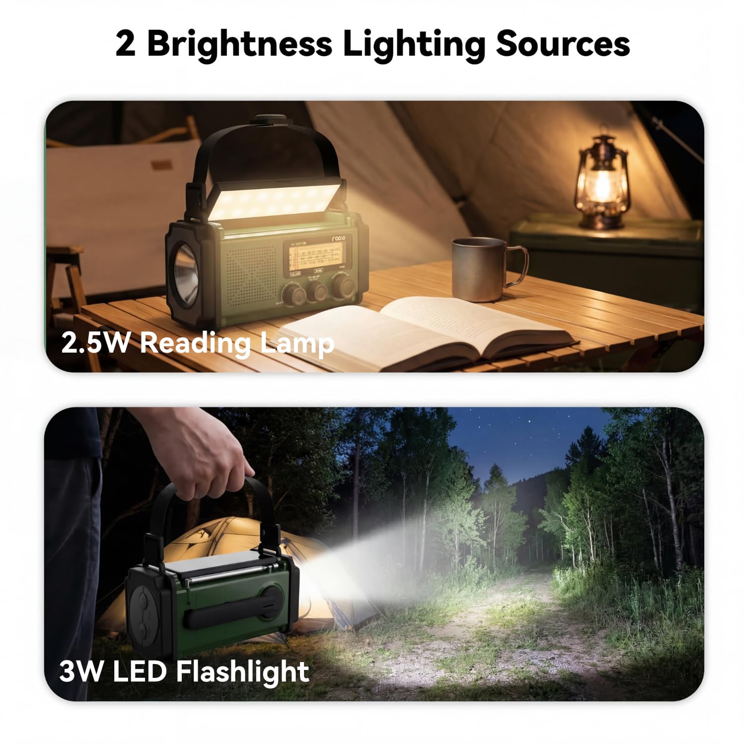 MONODEAL Kurbelradio mit Solar und Powerbank, Notfallradio mit Kurbel für Blackout, Camping und Notfall, Emergency Radio Eingebaute SOS Alarm und LED Leselampe