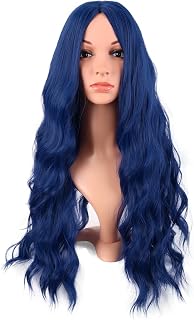 MapofBeauty 28 Inch/70 cm Long Wavy Middle Part with No Bangs Synthetic Fiber Curly Fashion Women Party Cosplay Wig (Mixed Blue)