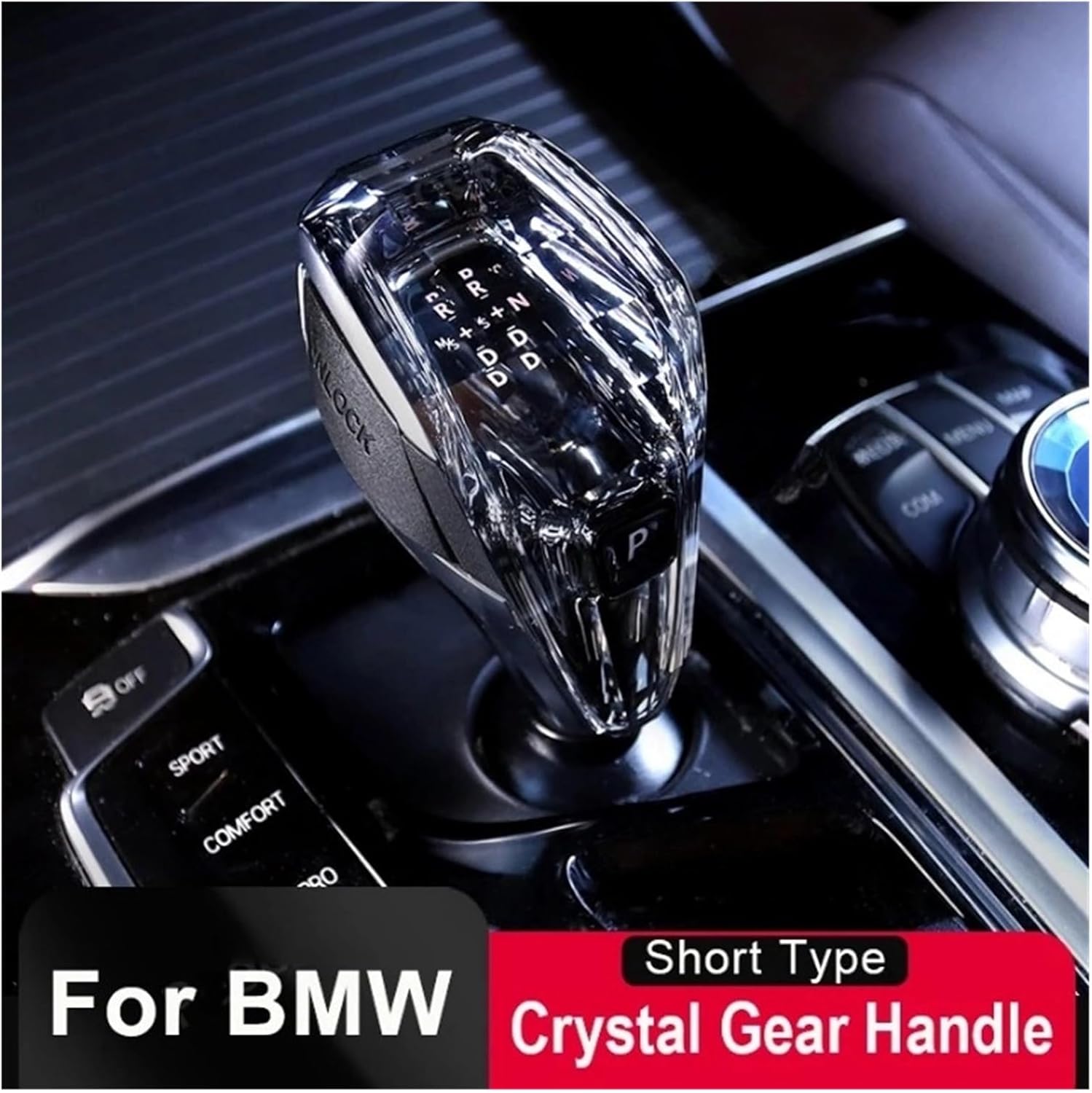 RHD Crystal Gear Shift Knob Short Type Compatible for BMW IX3 G08 G30 G31 G12 G38 Gearbox Handle F36 E70 F10 F20 F30 F32(E70 Short 1PCS-RHD)
