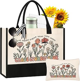 Administrative Professional Day Gift for Coworker, Manager, Boss Lady, Employee - Chaos Coordinator Canvas Tote Bag, Makeup Bag for Women, Personalized