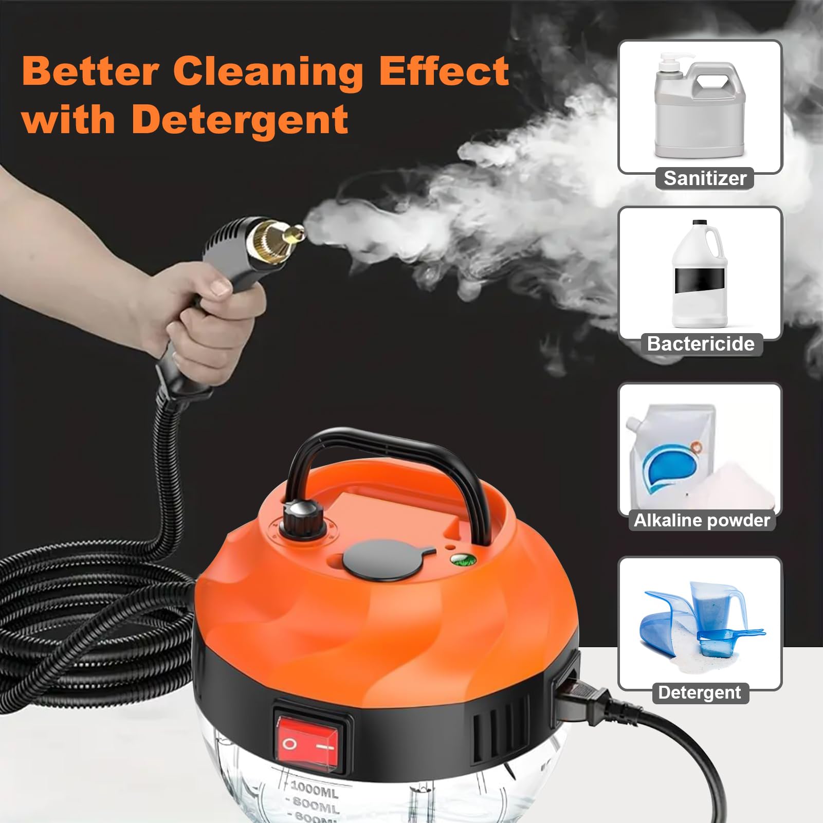 Dampfreiniger 3800W, Dampfreiniger Handgerät mit 6 Geschwindigkeiten Einstellbar und 3 Arten von Bürstenköpfen, 1L Großem Wassertank, Tragbare Steam Cleaner Dampfreiniger für Alles Boden Badezimmer