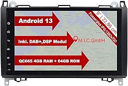 M.I.C. AB9 Android 13 Autoradio mit Navigation: QC 665, 4GB+64GB, 9 Zoll, SIM, CarPlay & Android Auto, DAB+, – Ersatz für Mercedes Benz A-Klasse W169 B-Klasse W245 Viano Vito W639 Sprinter VW Crafter
