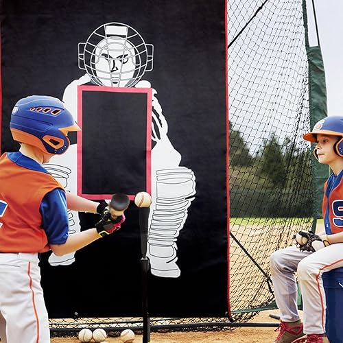 Miniatura 4 de Vaolvpant 4x6Feet 600-1680D BaseballSoftball Backstop with Strike Zone Black Vinyl Batting Cage Backdrop and Net Saver Durable Facility Backstops